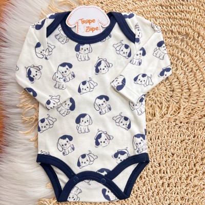  Conj. Body Cachorrinho Azul e Calça - Off White e Marinho